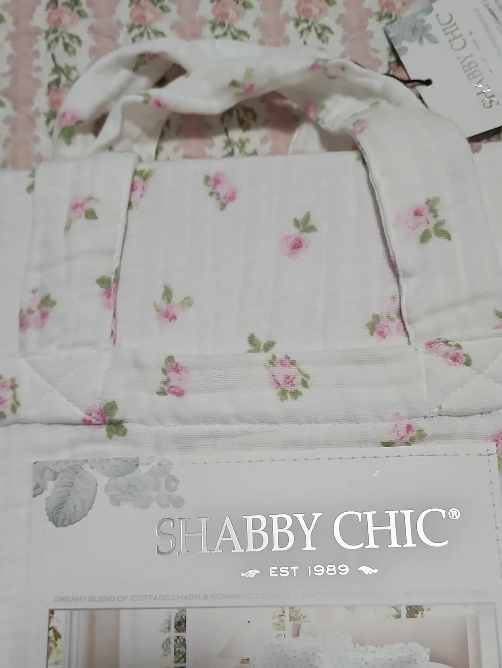 SET Shabby Chic Gauze Cotton Pink Rose Bud Print Duvet Cover + 2 Pillow Covers